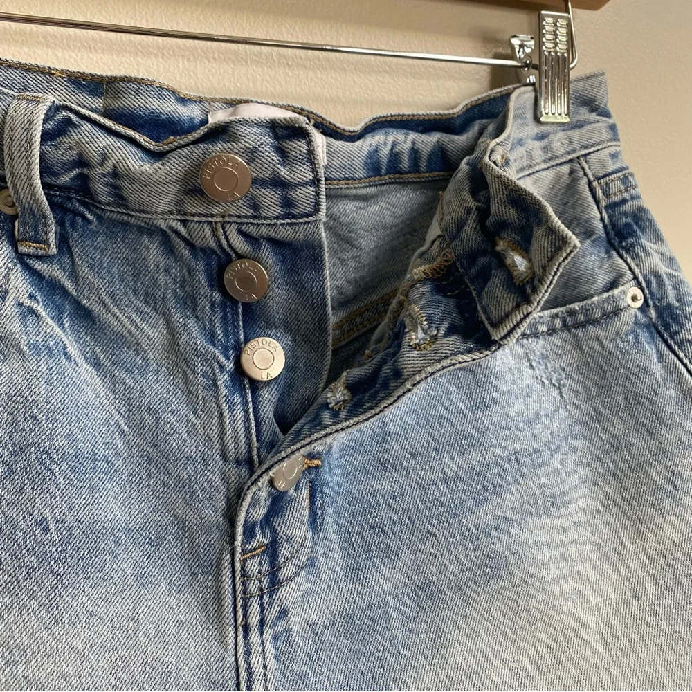 Pistola Light Blue Adam Wash Nova Button Fly Cut-Off High Rise Denim Shorts 26
